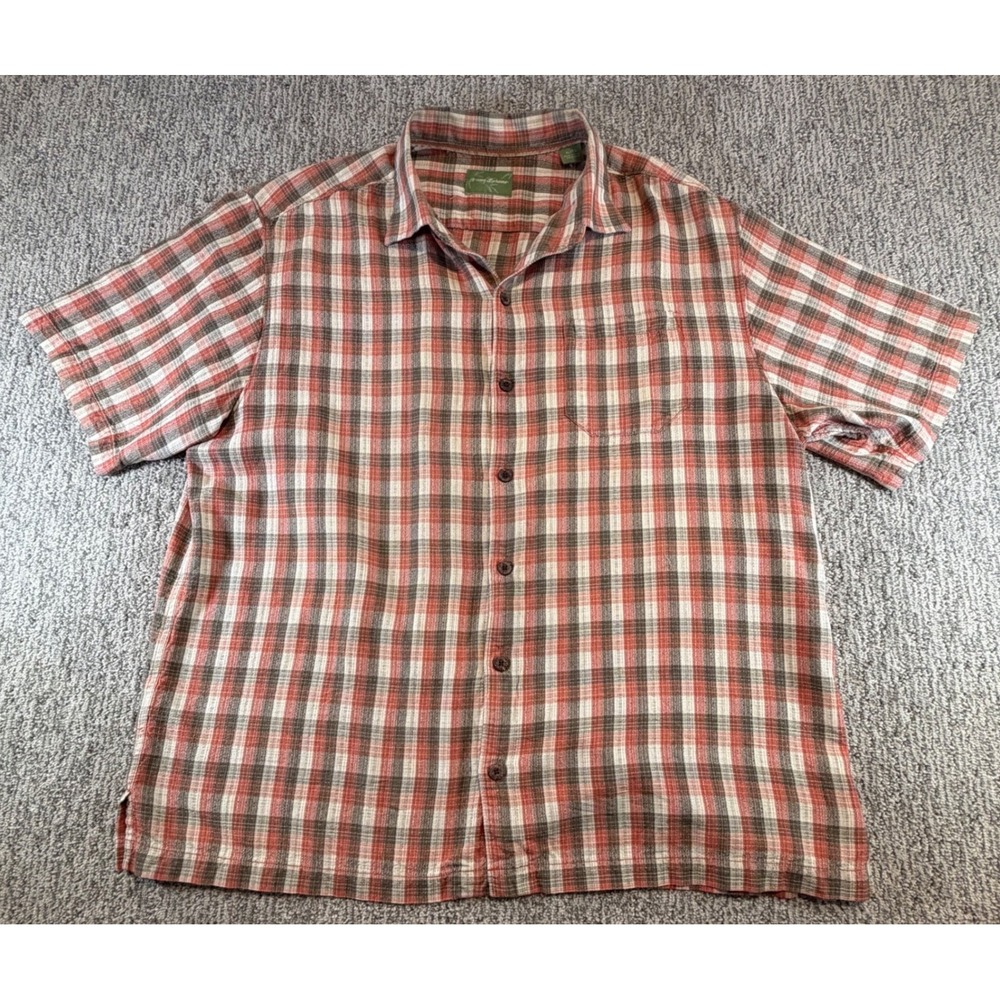 Tommy Bahama Shirt Mens XL Red Plaid 100% Silk Short Sleeve‎ Camp Button Down